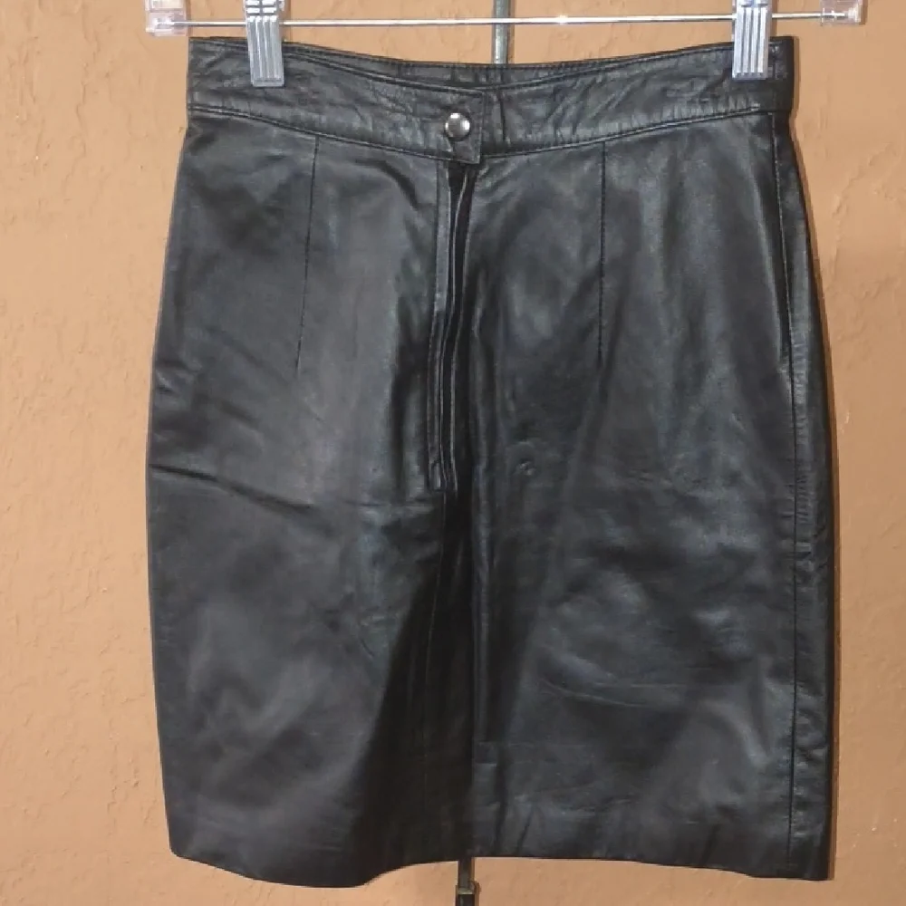 Berman'S Black Leather Skirt Size 4 - Picture 4 of 6